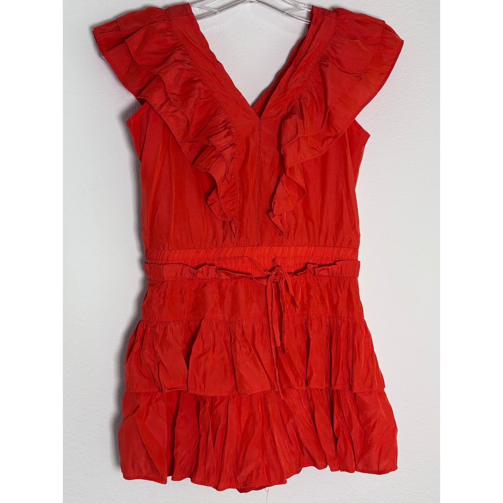 Day + Moon Red Ruffled V-Neck Romper Sleeveless Tiered Mini Dress Look Small